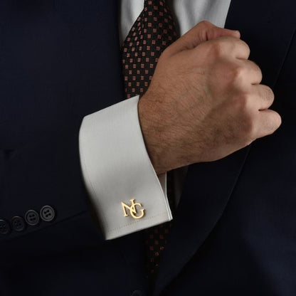 Custom groomsmen cufflinks with personalised initials in gold