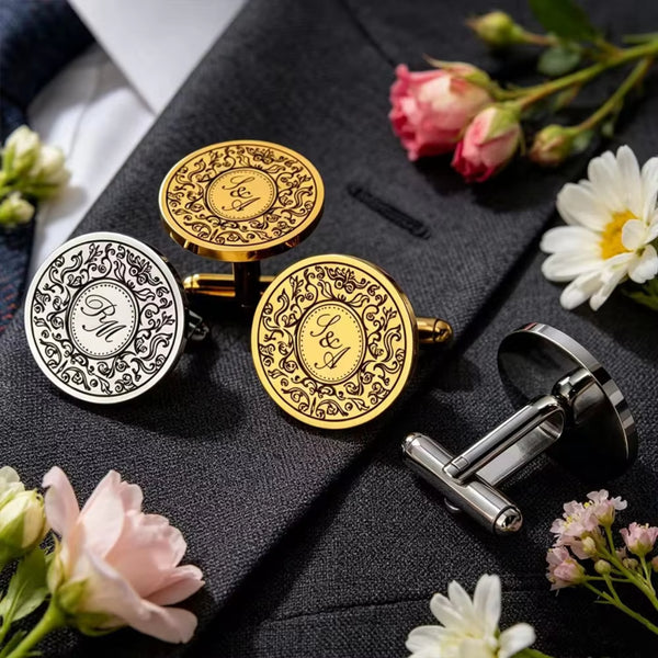 Custom Initials Date Monogram Engraved, Cufflinks