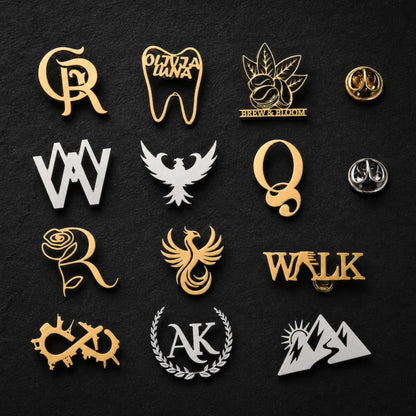 Gold logo brooch pin for corporate and wedding gifts