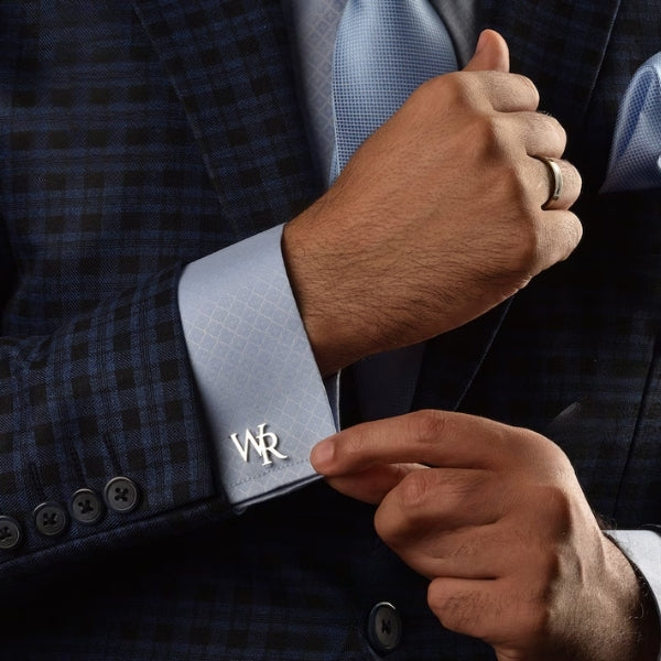 Custom initial cufflinks in luxury gift box for wedding
