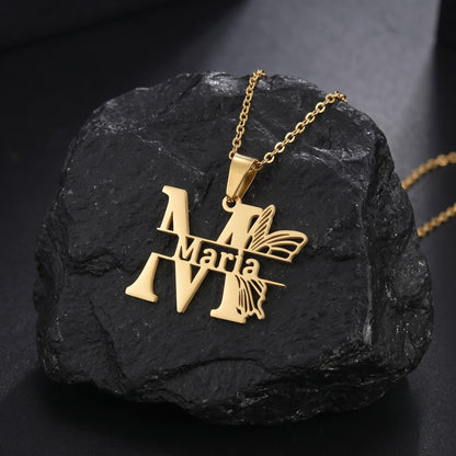 Personalized logo necklace with silver chain, close-up view