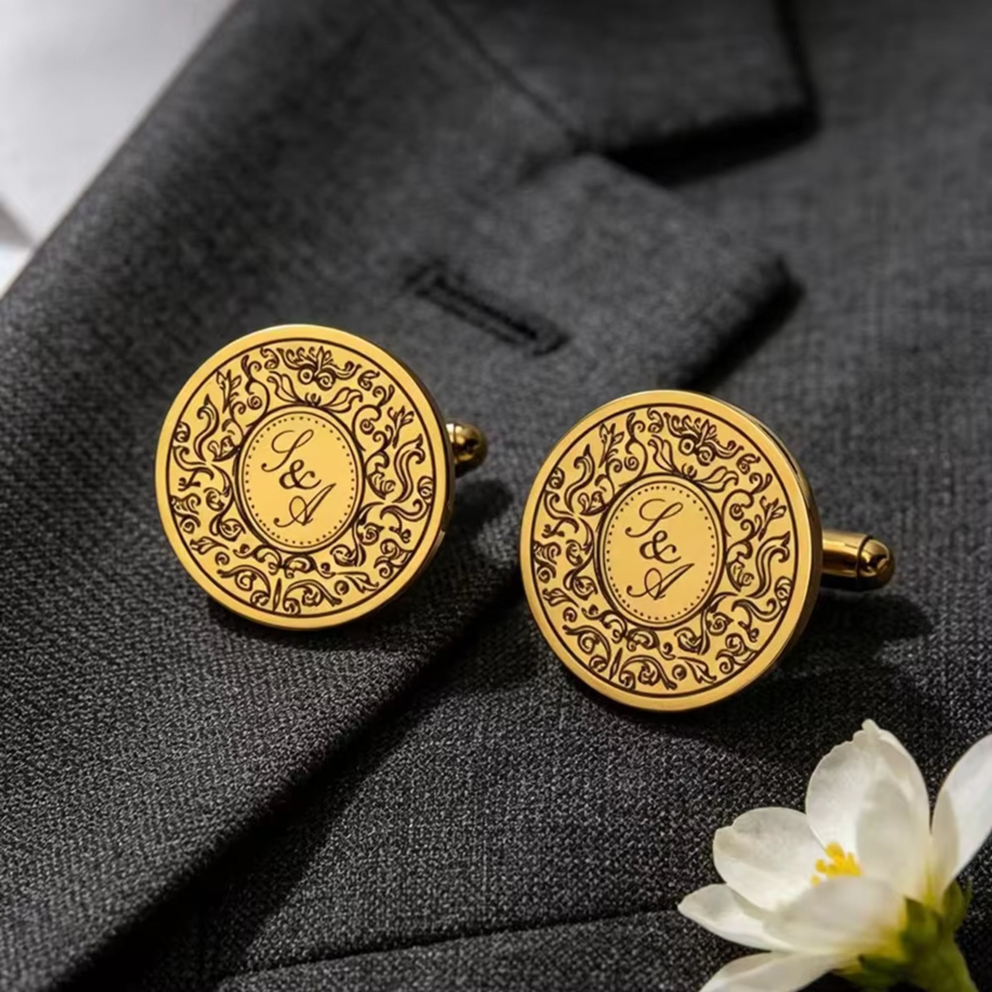 Custom Initials Date Monogram Engraved, Cufflinks
