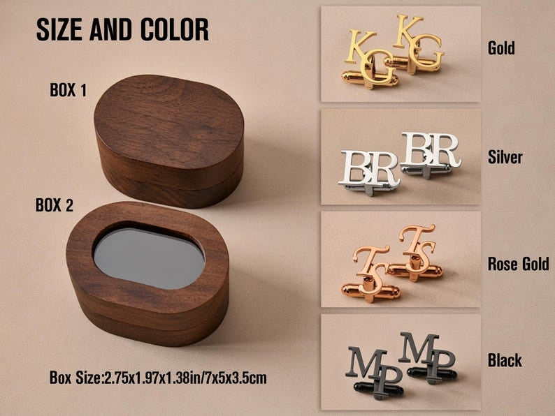 Monogram cufflinks close up showing polished metal finish