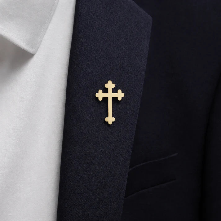 Gold cross brooch pin religious lapel jewellery