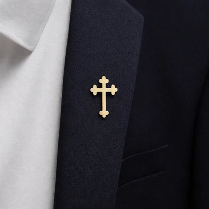 Gold cross brooch pin religious lapel jewellery