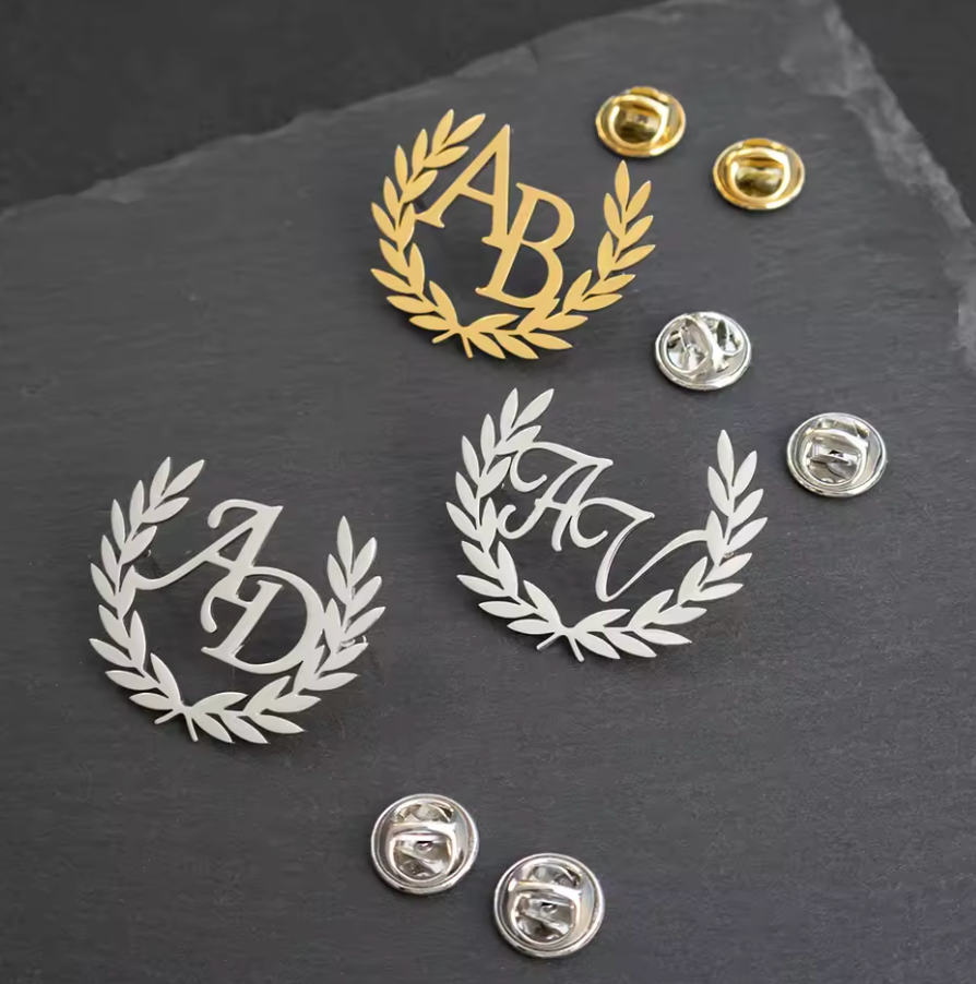 Personalized Olive Branch Initials Lapel Pin