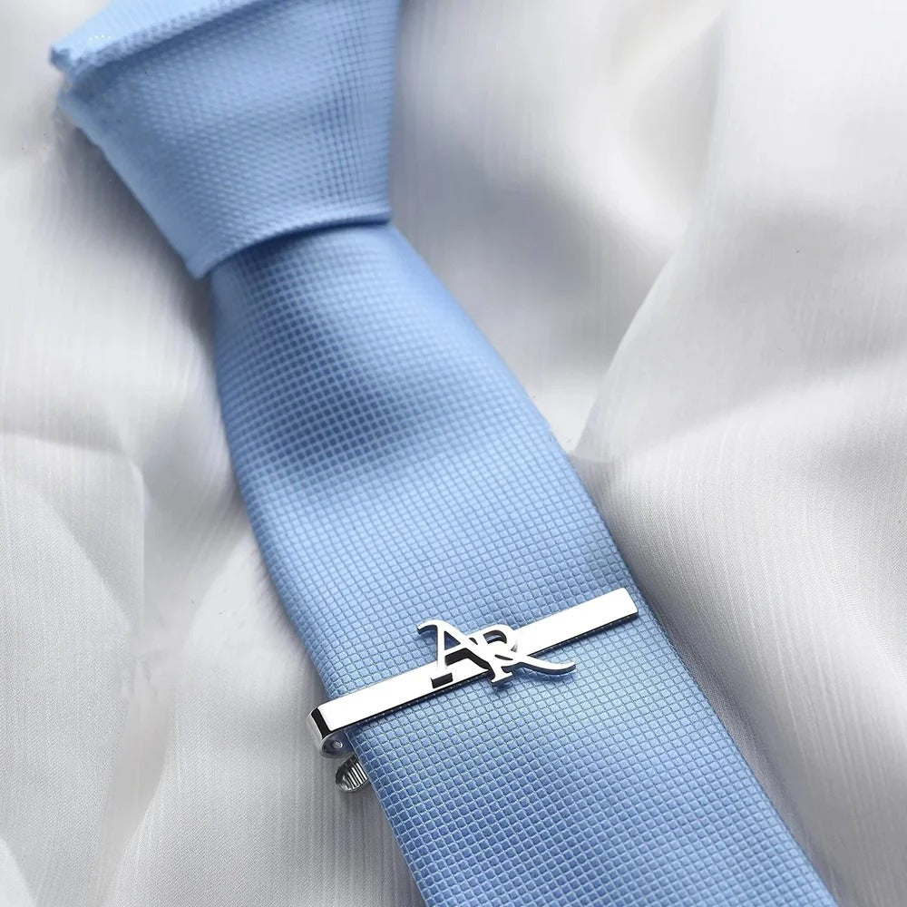 Custom initial tie clip in polished stainless steel