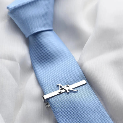 Custom initial tie clip in polished stainless steel