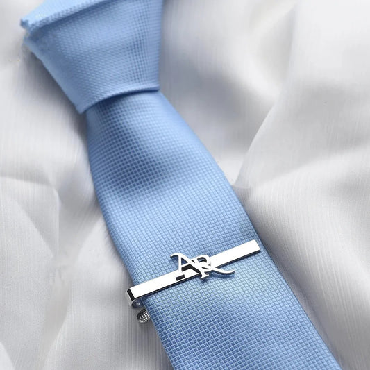 Custom initial tie clip in polished stainless steel