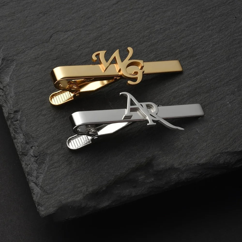 Gold-tone custom initial tie clip