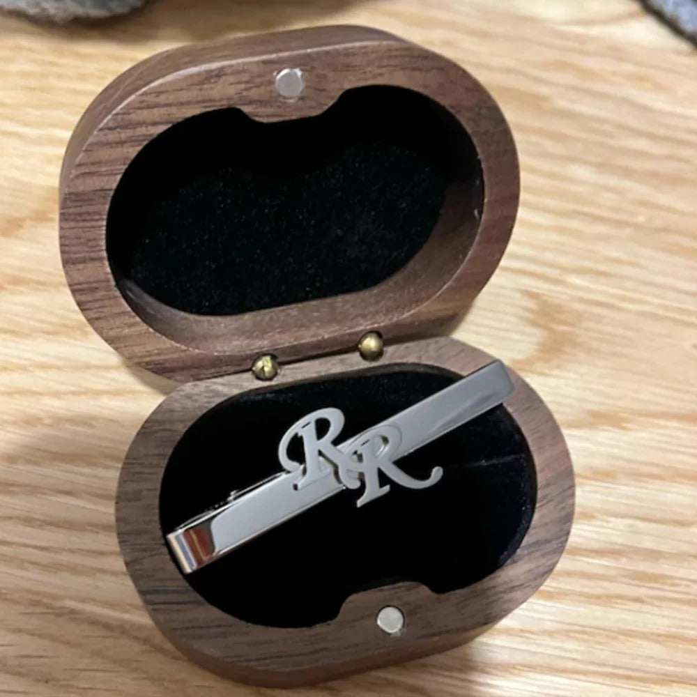 Rose gold custom initial tie clip for groomsmen gifts