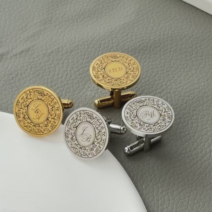 Custom Initials Date Monogram Engraved, Cufflinks